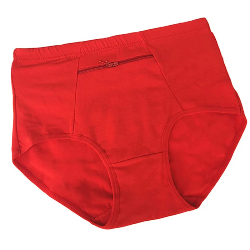 Women Large Size Zipper Anti-theft Panties With Pockets Cotton High Waist Middle-aged Elderly Female Plus Fat Underwear | Женская одежда