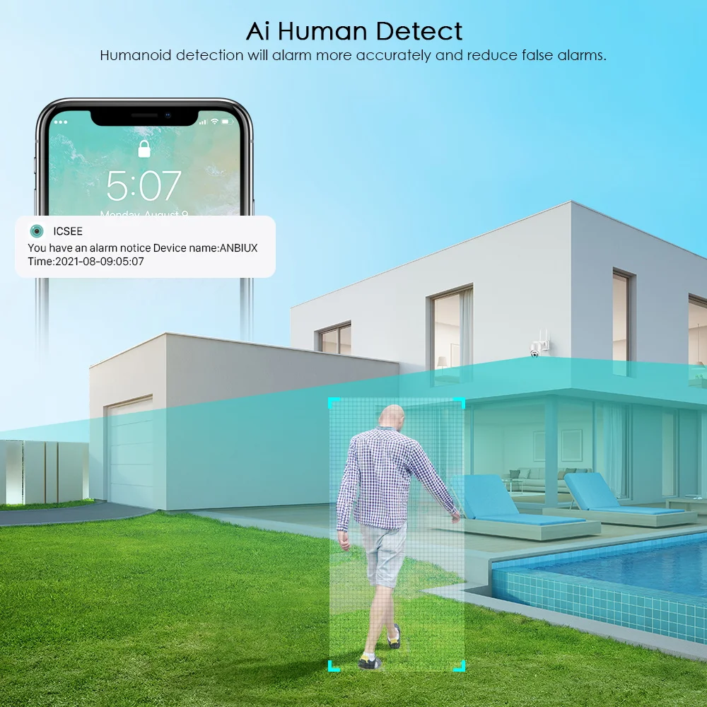 5MP Wifi IP-камера Наружная 3MP Ai Обнаружение человека Автоматическое слежение за
