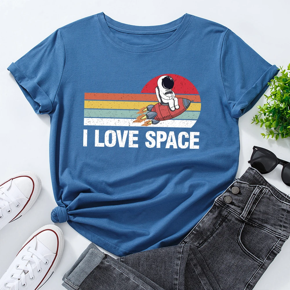 Женская футболка с рисунком I Love Space из 100% хлопка коротким рукавом повседневная