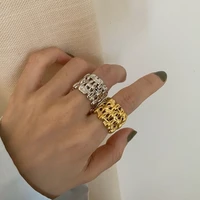 korean fashion creative design irregular woven chain index finger ring gold silver color wide resizable metal finger rings