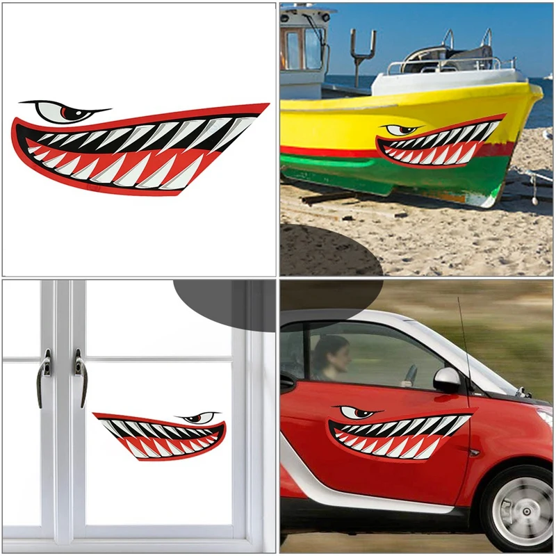 2pcs Waterproof Kayak Sticker Diy Shark Teeth Mouth Stickers Boat Car Truck Accessories |