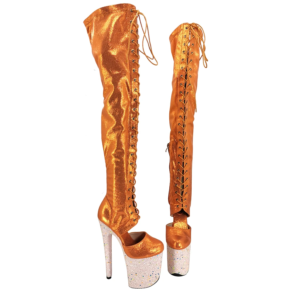 

Сапоги Leecabe выше колена для танцев на шесте, обувь на высоком каблуке 20 см/8 дюймов с закрытым носком