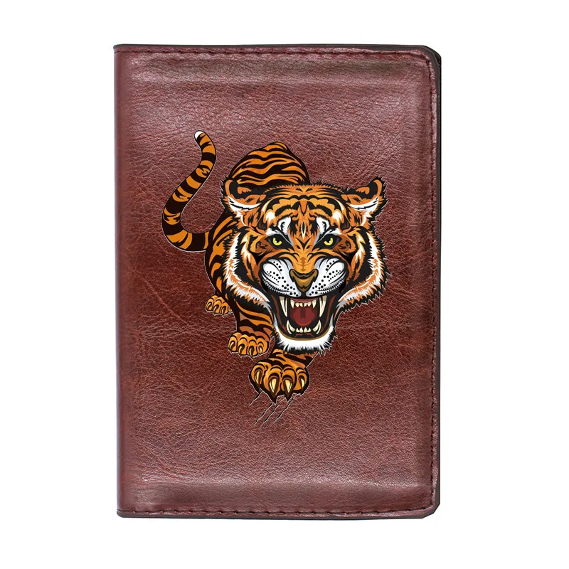 Крутая Обложка для паспорта с изображением животного тигра для мужчин и женщин, кожаный тонкий дорожный держатель для удостоверения личности, кошелек, органайзер для документов, чехол