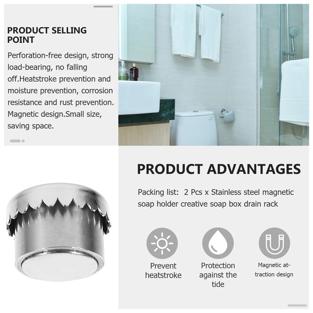 

2Pcs Wall Sucker Soap Rack Magnetic Soap Shelf Bathroom Soap Organizer Silver