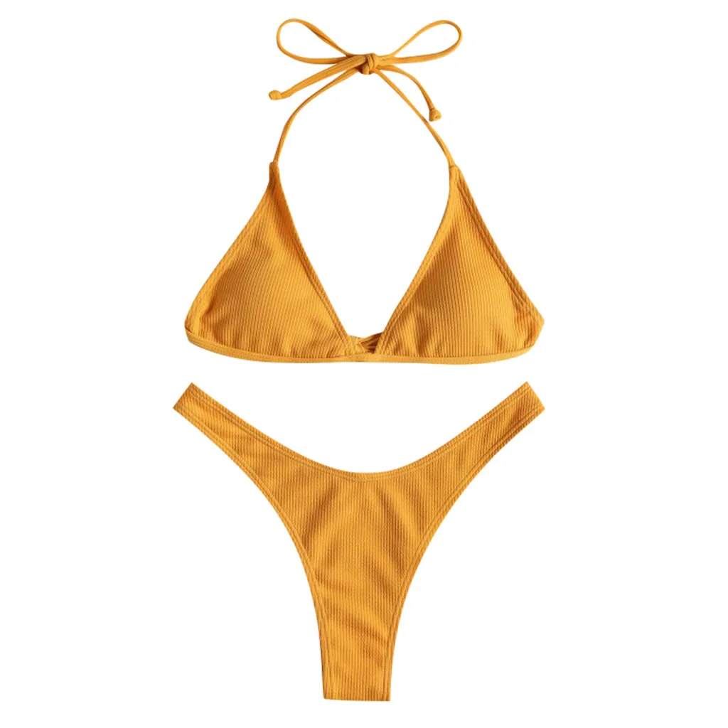 

Women Sexy Solid Push Up High Cut Lace Up Halter Bikini Set Two Piece Swimsuit Biquini Traje De Bao Sexy Bikini Sexy