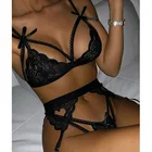 Комплект женского нижнего белья размера плюс, кружевной бюстгальтер с вырезами и подвязками