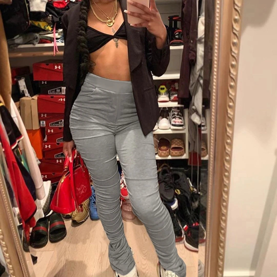 Одноцветные эластичные спортивные штаны для женщин расклешенные женские бега