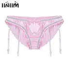 Нижнее белье мужское экзотическое, атласные трусы-брифы с треугольными чашечками, с оборками, с пластиковыми подвязками