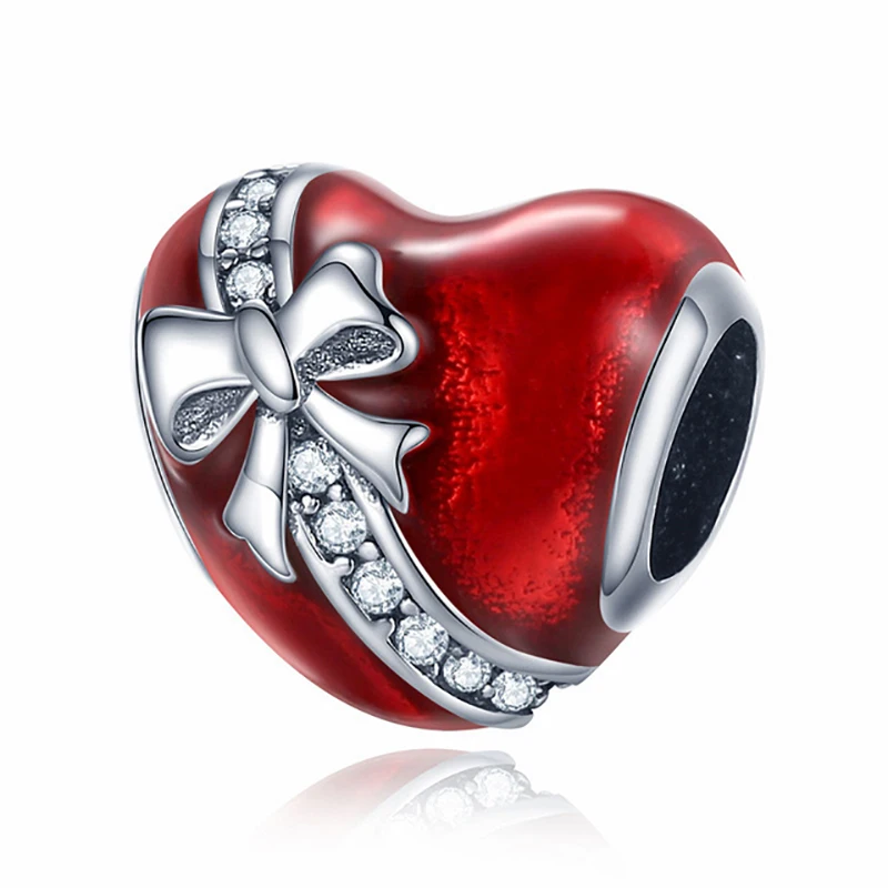 

925 Sterling Silver Charm Bowknot Heart Clear CZ Beads fit Original Pandora Bracelet Fine Silver Jewelry Making DIY Gift