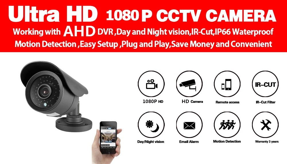 2-мегапиксельная SONY Full 1080P HD AHD уличная Водонепроницаемая Металлическая Цилиндрическая камера видеонаблюдения CCTV с 36 шт. ИК-фильтр светодиодный