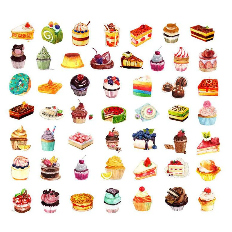 

50 pcs /Box Sweet Birthday Cakes Adhesive Paper Stickers DIY Tool Decorative Stick Label