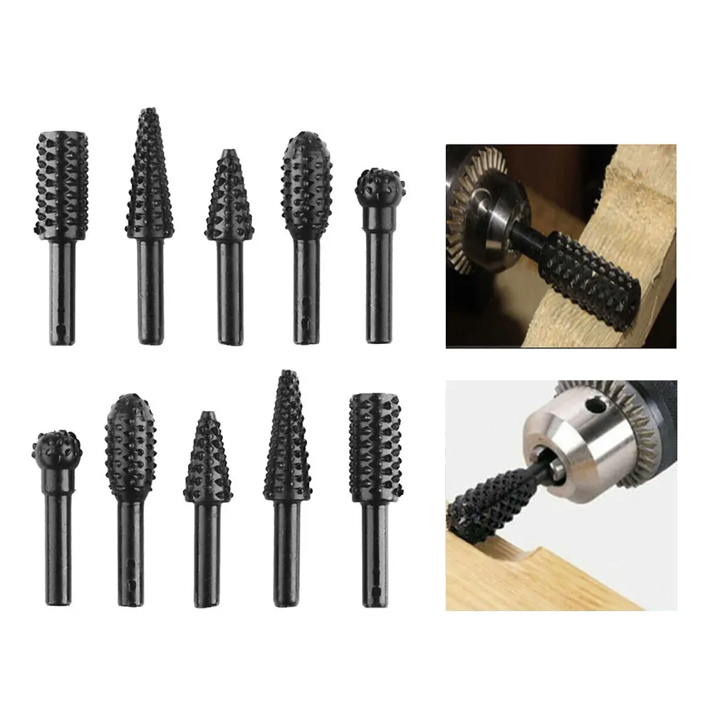 

10pcs/set Woodworking Twist Drill Bits Power Tools Rasp Cut File Wood Carving