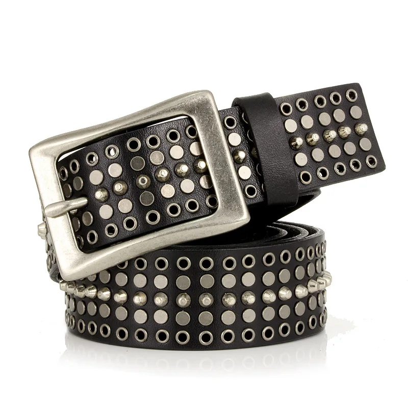 Ремень из натуральной кожи унисекс крутой пояс в стиле хип хоп с заклепками панк