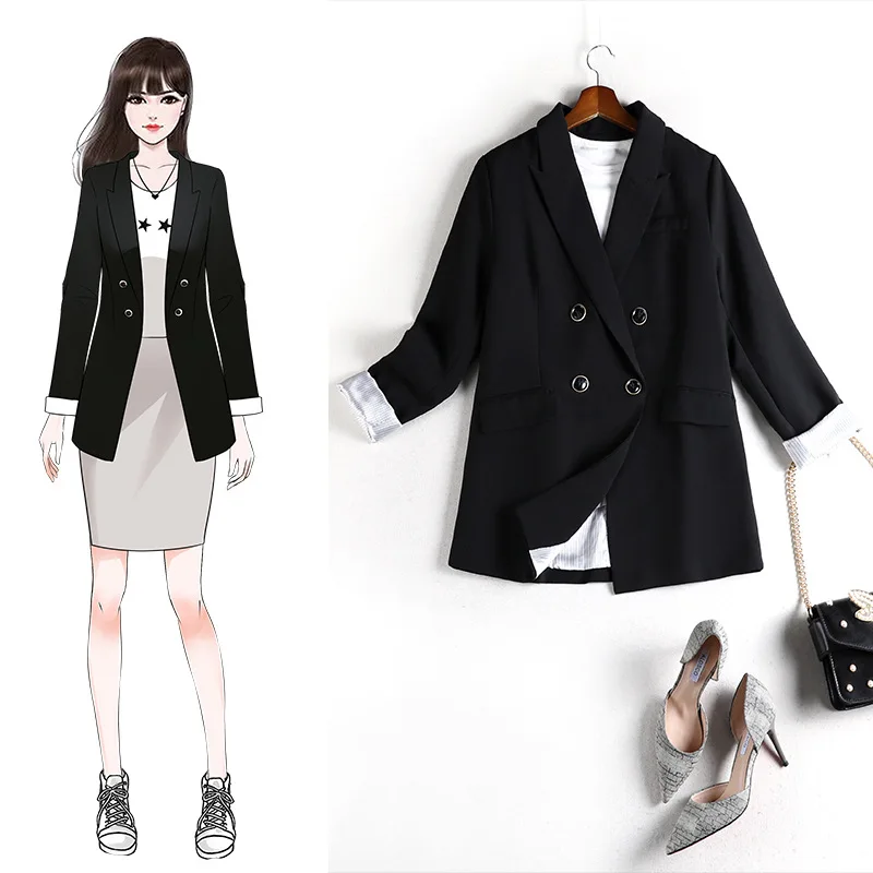 

Oversized double breasted suit coat autumn 2020 new fashionable lady's top blazer femme plus size womens tops and blouses 8694
