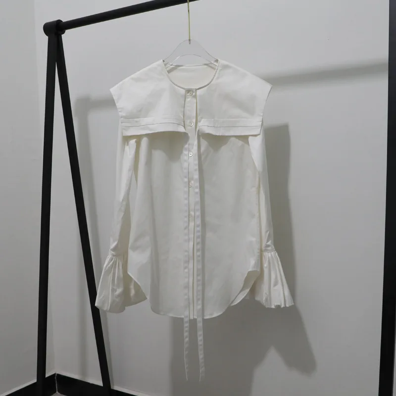 

Bud Sleeve Shirt Design Sense Aging Navy Collar White Inner Jacket Fall/winter Joker