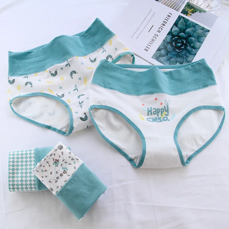 

Forest Leaves printed cotton high waist bag hip ladies underwear Briefs Breathable Women's Lingerie Plus Size