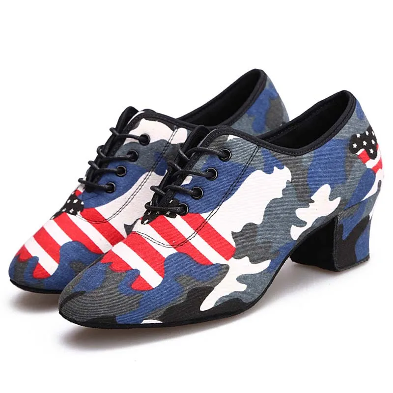 2022 New Fashion Camouflage Cloth Women's Latin Dance Shoes Tango Ballroom Dancing Shoes Breathable Salsa Dance Shoes HROYL