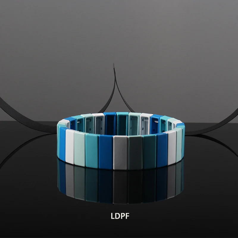 Синий квадратный браслет из плитки Tila эмалированный с бисером цветной блок