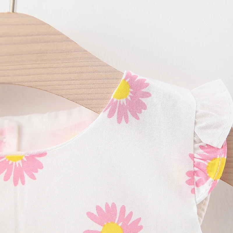 Платье для новорожденных Летнее хлопковое платье с цветочным принтом и бантом