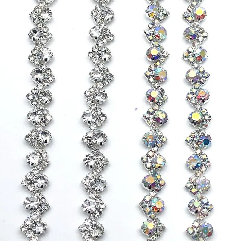 

10 метров AB прозрачного хрусталя Обрезка цепочки из горного хрусталя свадебный пояс S Форма камни сетчатой отделкой аппликация свадебные по...