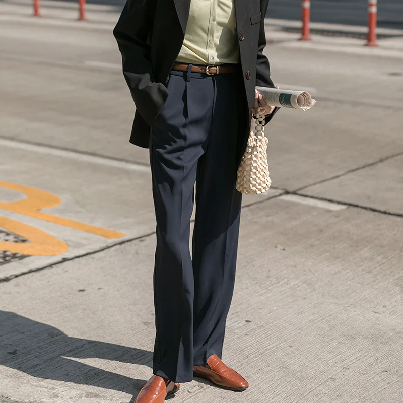 

Korean Style Simple All Match Office Lady Casual Pants Women High Waist Loose Solid Straight Spring Summer New Fashion Trousers