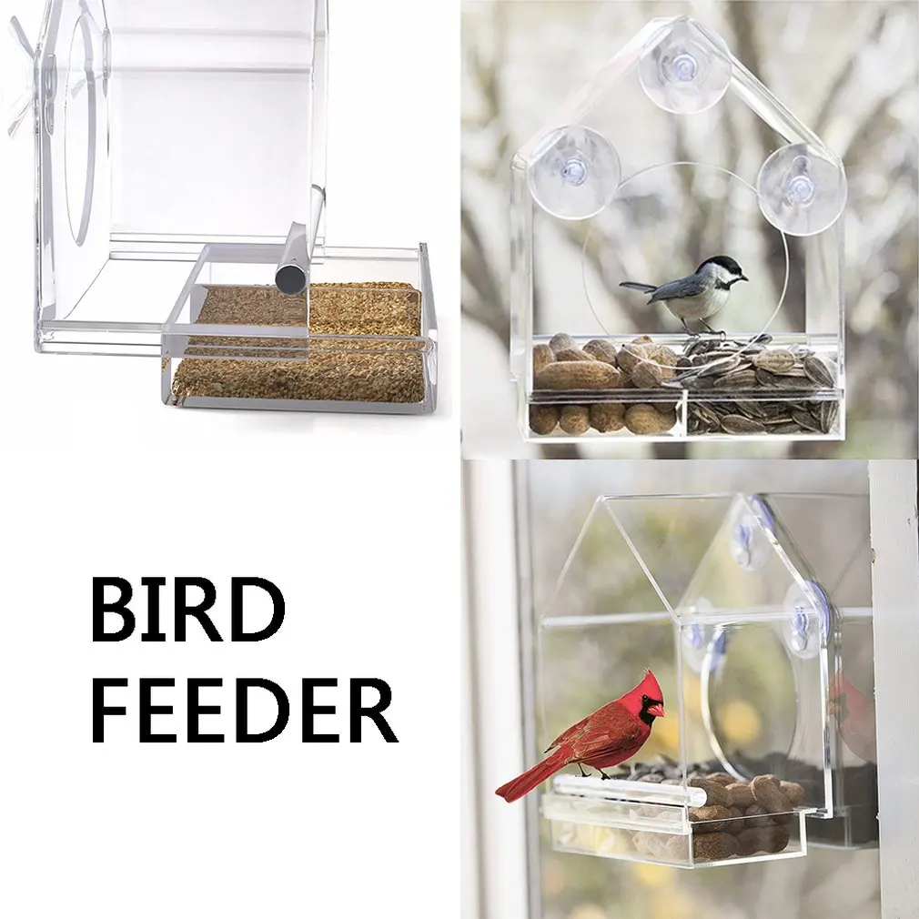

Creative Window Bird Feeders Clear Glass Window Viewing Bird Feed Hotel Table Peanut Hanging Suction For Pet Birds Outdoor