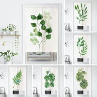 nordic natural plant leaves japanese door curtain linen fabric home kitchen bedroom entrance decorative noren hanging curtains