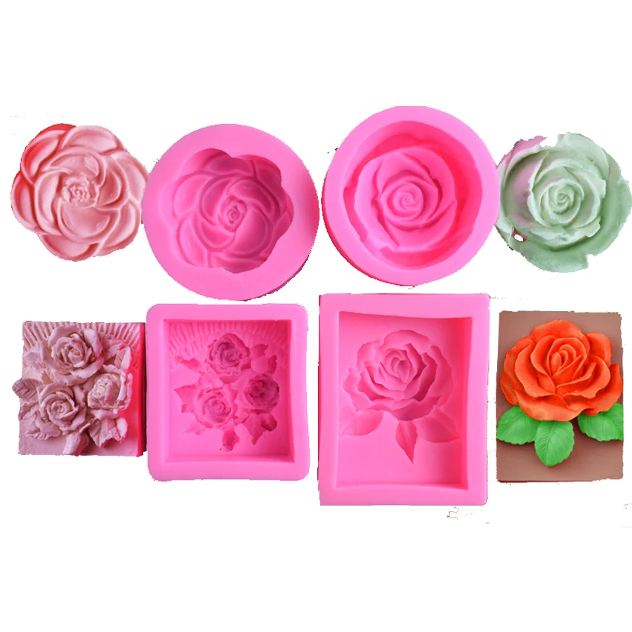 Big Size Rose Flower Silicone Soap Molds Embossed Peony Flowers Decoration Handmade Loaf Making Mould | Дом и сад