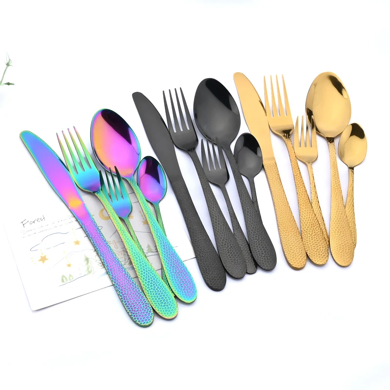 

Gold Mirror Dinnerware Set Stainless Steel Tableware Set Colorful Knife Tea Fork Spoon Flatware Kitchen Cutlery Set Silverware
