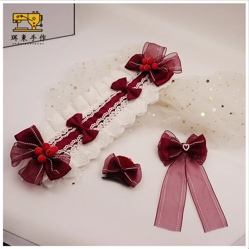 

Lolita Berries Girls the Red Cap Daily Hair Lo Mother Hair Band Wine Red Bear Ear