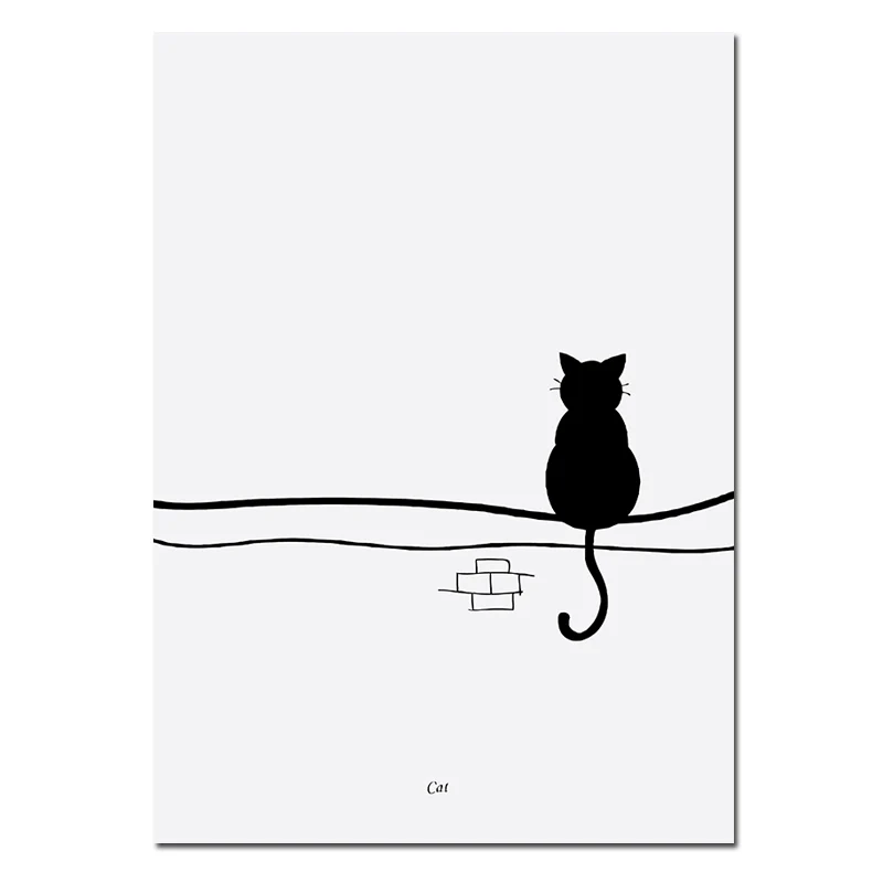 

Minimalist Modern Decor Poster Black & White Painting Animal Sika Deer Bird Cat Canvas Painting Home Decoration Background Wall