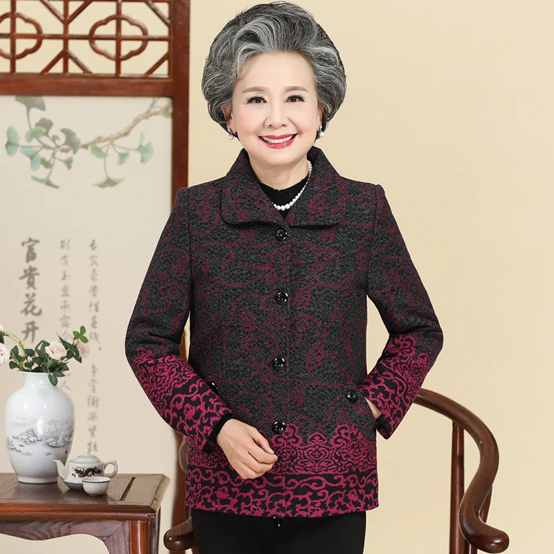 

Hot-selling Single-breasted Grandma Jacket Coat 2020 Spring Autumn Long-sleeved Woolen Coat Female Plus size Loose Outerwear 5XL
