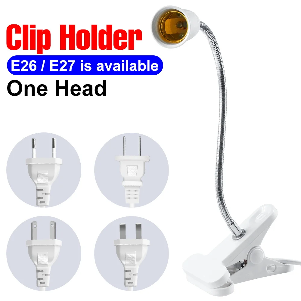 

E27 Lamp Holder LED socket E26 Grow Bulb Base With On / Off switch 85-265V Flexible Light Clip US EU UK AU Plug For Desk Lights