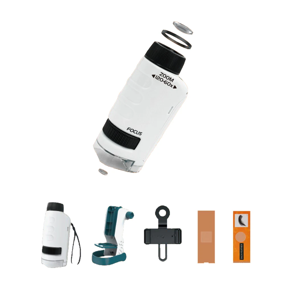 

Микроскоп со светодисветодиодный портативный 60x-120x микроскоп с чистыми слайдами и базовыми образовательными научными игрушками Мини Ручно...