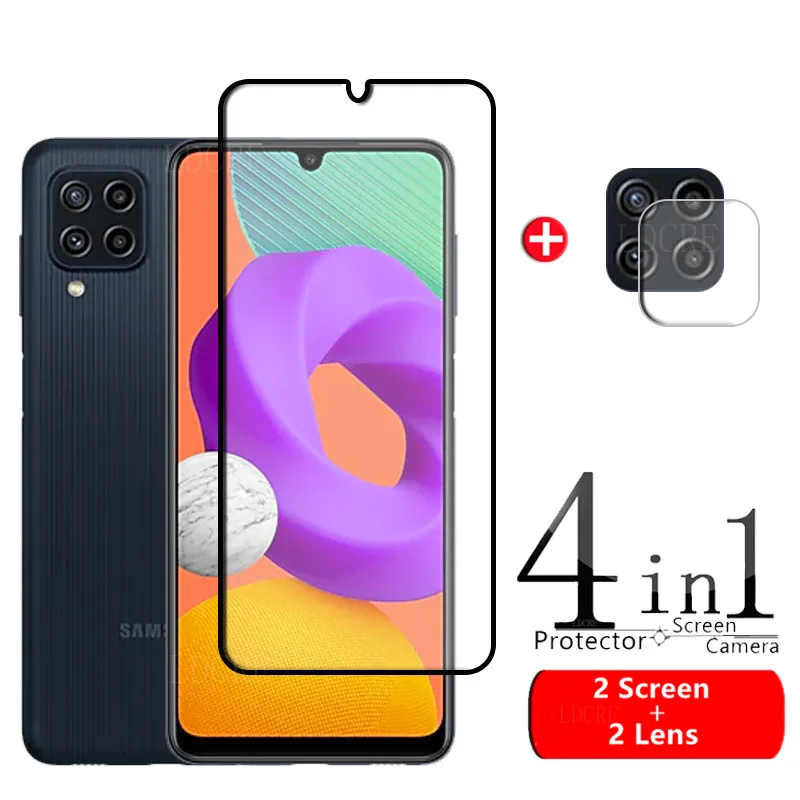 Cubierta completa de vidrio templado para Samsung Galaxy M22, Protector de pantalla para Galaxy M22, vidrio de c&aacute;mara para Samsung Galaxy M22, vidrio de 6,4 pulgadas-0