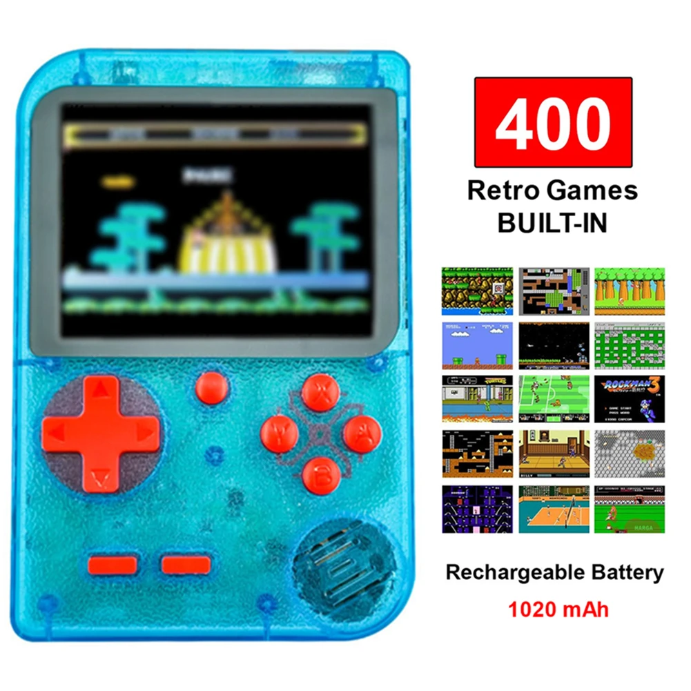 Transparent Blue Ретро портативные игровые консоли Портативный 8-битный 400 В 1 футболки с принтами на тему классических игр FC NES консоль " монитор большой Экран рождественские подарки - Цвет: Transparent Blue