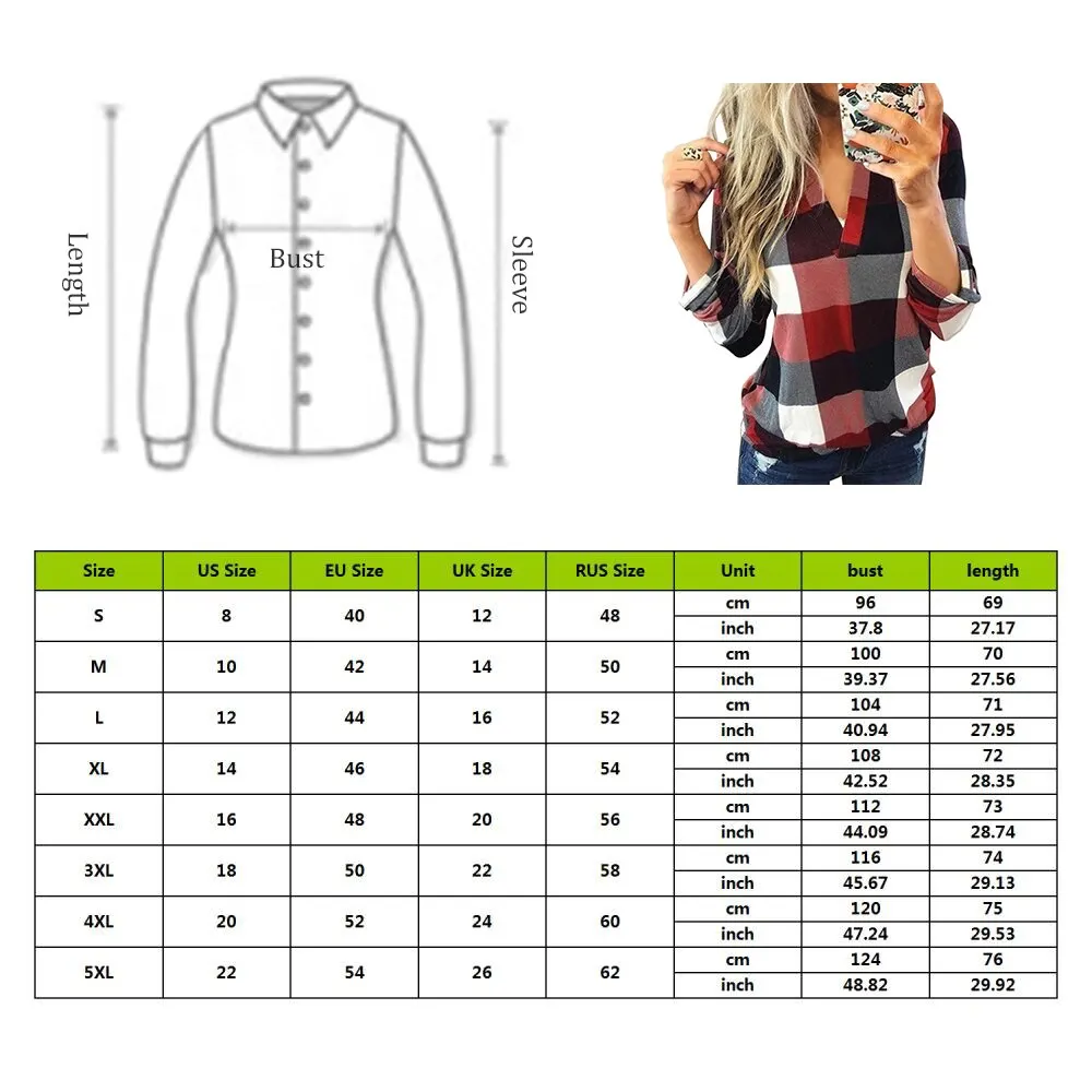 

Fashion Jacket Shirt Top Womens Loose 2020 Autumn Winter Women Tops Women Casual Plaid Blouse Long Sleeve V Neck Sexy Shirt