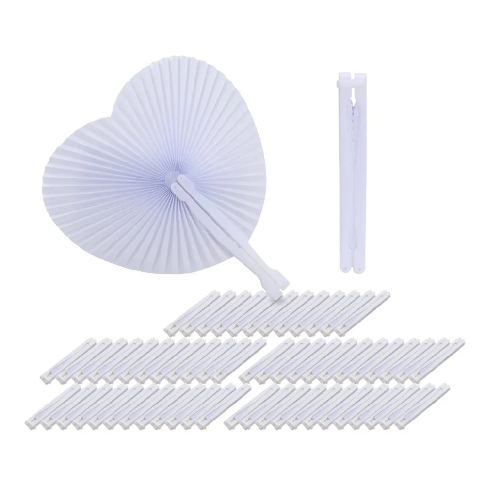 

24 PCS White Folding Paper Fans Heart Shaped Assortment with Handle for Wedding Favor Party Bag Filler