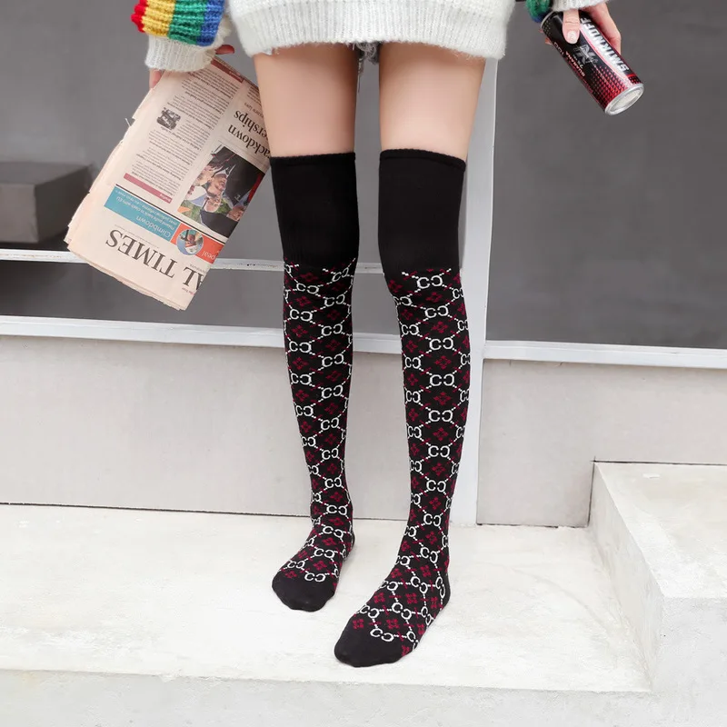 Autumn Winter Stocking Women With Web Celebrity Style Popular Logo Stockings High Leg Cotton Letters Ladies Over Knee | Женская одежда