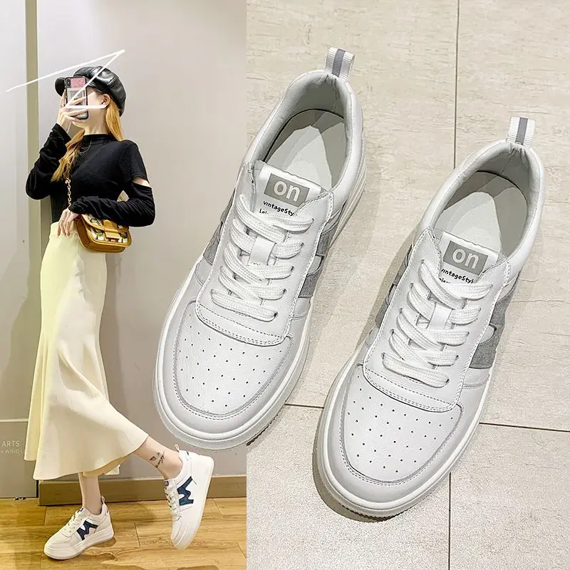 

The first layer cowhide small white shoe female 2021 Spring New Style Skateboard Shoe Student Leisure Female Shoe