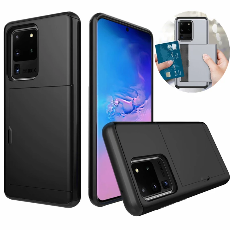 

For Samsung Galaxy S10 Plus S20 Ultra S9 S8 Case Hybrid Tough Slide Wallet Card Storage Armor Cover For S7 edge Note 10 Plus 9 8