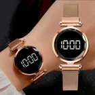 Часы женские кварцевые цифровые, люксовые светодиодные из нержавеющей стали, на магните, цвета розового золота