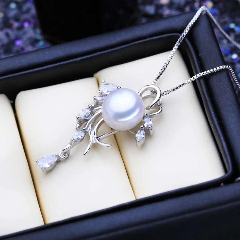 FENASY 925 Sterling Silver Natural Freshwater Pearl Necklace For Women Jewelry Custom Boho Leaf Emerald Crystal | Украшения и