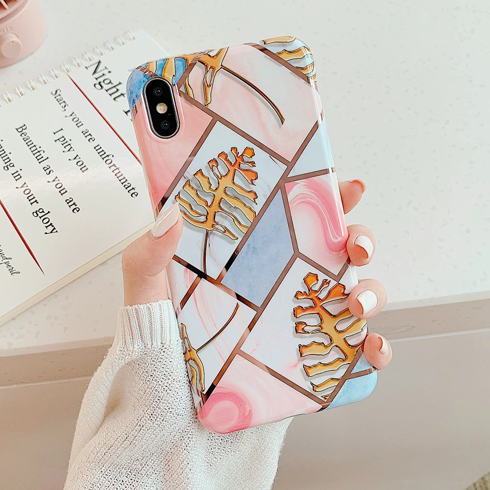 Чехлы для телефонов с геометрическим мрамором для iPhone 6, 6s, 7, 8 Plus, X, XR, XS, 11 Pro, мягкая Гальваническая задняя крышка, чехол - Цвет: p