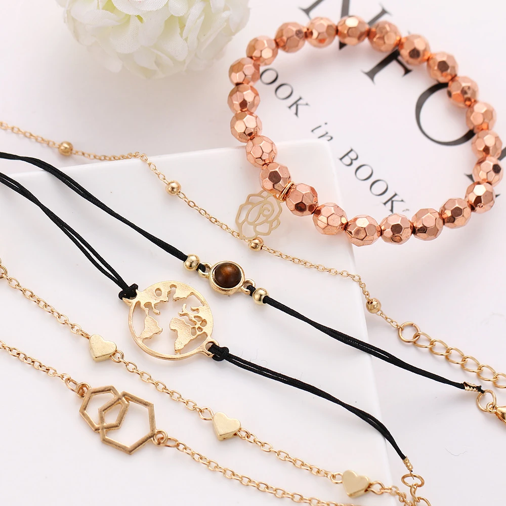 Boho Rose карта браслеты и браслеты для женщин богемный круглый бисерный очаровательный браслет набор модные Многослойные аксессуары Bijoux