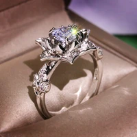 luxury silver plate high quality full crystal ring for women wedding shining flower zircon promise engagement jewelry wholesale