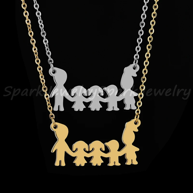 Lovely Women Firgure Family Necklace With Mom Dad Boys Girls Cartoon Love Daughter Son Heart Chain Gifts For Kids |