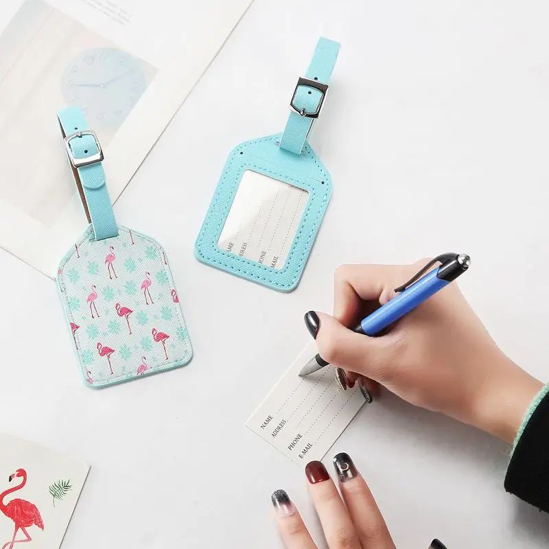 

PU Leather Printing Suitcase Flamingo Luggage Tag Label Bag Pendant Handbag Travel Accessories Name ID Address Tags
