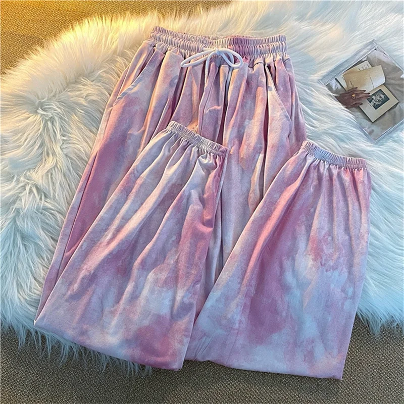 

Y2K Tie dye Print Tight Pants Women Harajuku Baggy High Waist Pants Casual Loose Vintage Korean Streetwear Pants Female 2021
