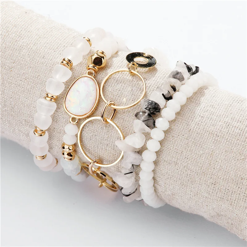 

Fashion Jewelry Natural Stone Druzy Stone Beaded Bracelets Multi Layers Strands Stackable Bracelet Set for Women